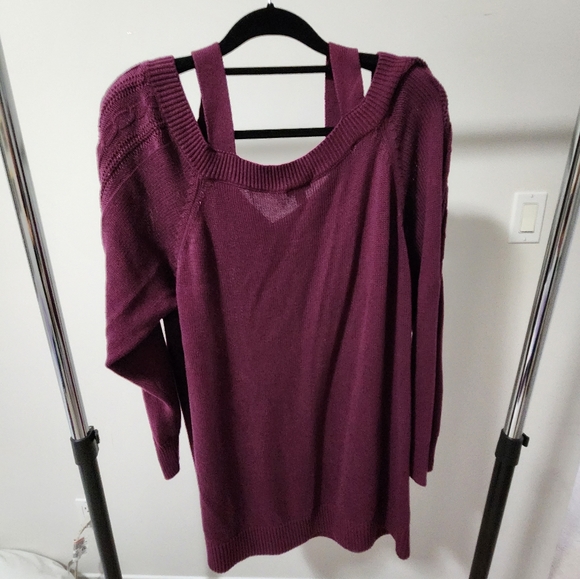 SOLD Burgundy Purple Cable Knit Open Shoulder Tunic - Picture 5 of 10